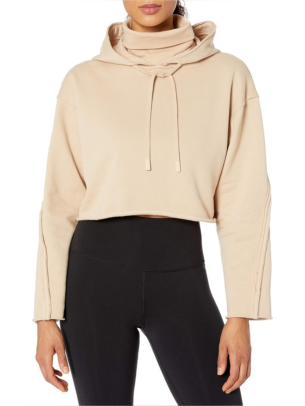 ALO Yoga Cropped Turtleneck Hoodie in Beige